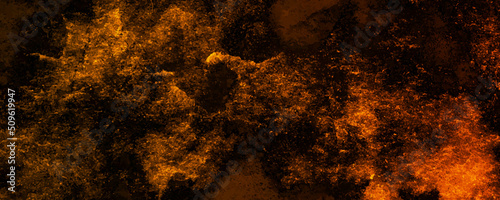 Abstract grunge textured dark gold and orange color abandoned old concrete wall surface background distressed vintage grunge in faded gold spotlight design, abstract textured design from dark to light