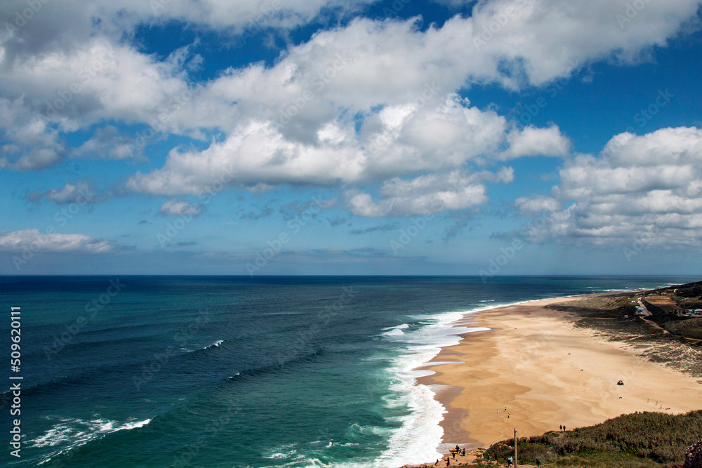 View of the Atlantic coast in Portugal, beach in Nazaré