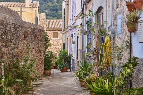 Fototapeta Naklejka Na Ścianę i Meble -  Picturesque stone street in Mallorca island. Bunyola village. Spain