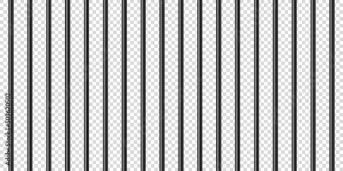 Black realistic metal prison bars. Detailed jail cage  prison iron fence. Criminal background mockup. Creative vector illustration.