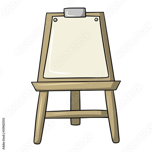 Wooden easel with a sheet of paper, vector illustration in cartoon style