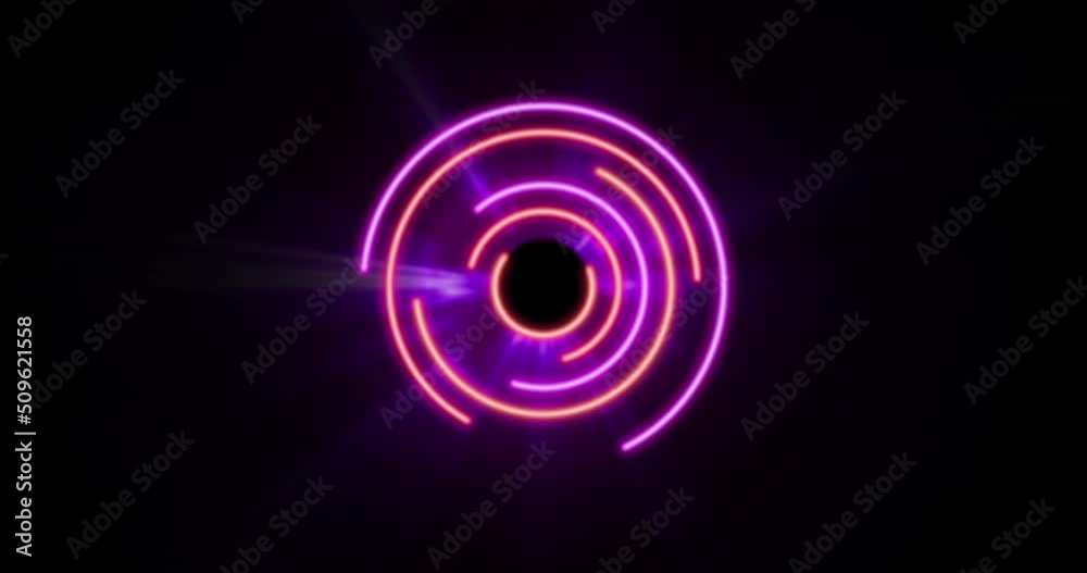 Animation of glowing pink and purple circles over black background Animation of glowing pink and purple circles over black background