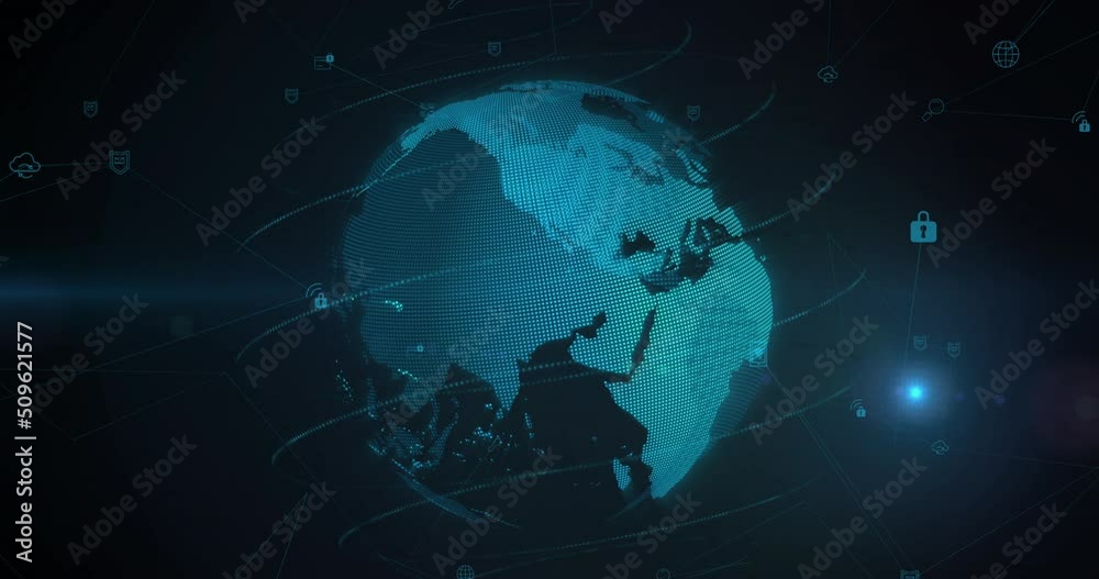 Animation of network of connections over globe on black background