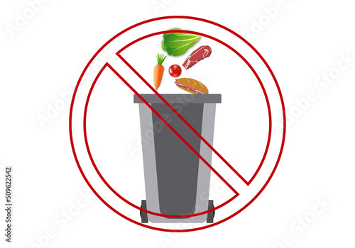 Prohibido tirar comida a la basura. Prohibido desperdiciar alimentos. Reciclaje de alimentos photo