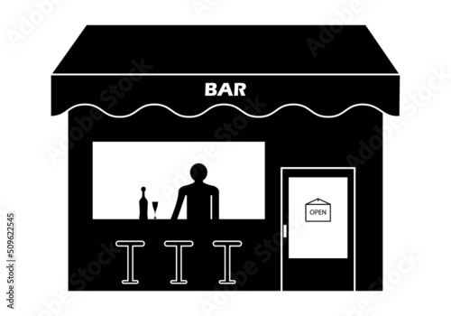 Bar, Símbolo de bar con camarero en blanco y negro.  photo