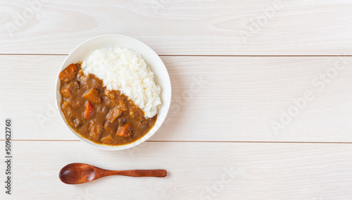 Curry and rice on the table.　カレーライス	
 photo