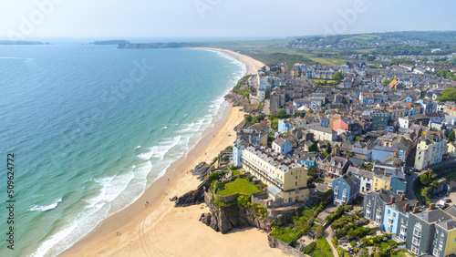 Aerial view of Tenby and Tenby South Beach - Pembrokeshire  Wales  UK
