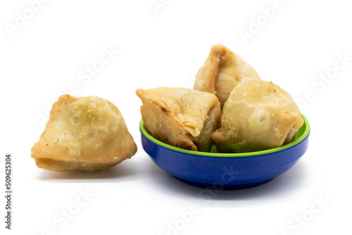 deep fried Singara made by potato and maida isolate on white background, spicy snacks