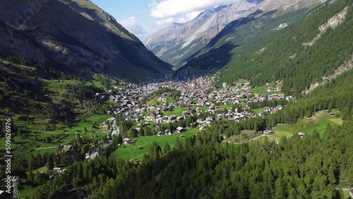 Wallpaper Mural Aerial view of Zermatt, town under famous mountain Matterhorn, summer - landscapes of Swiss Alps from above, Switzerland, Europe. Drone footage 4K. Torontodigital.ca