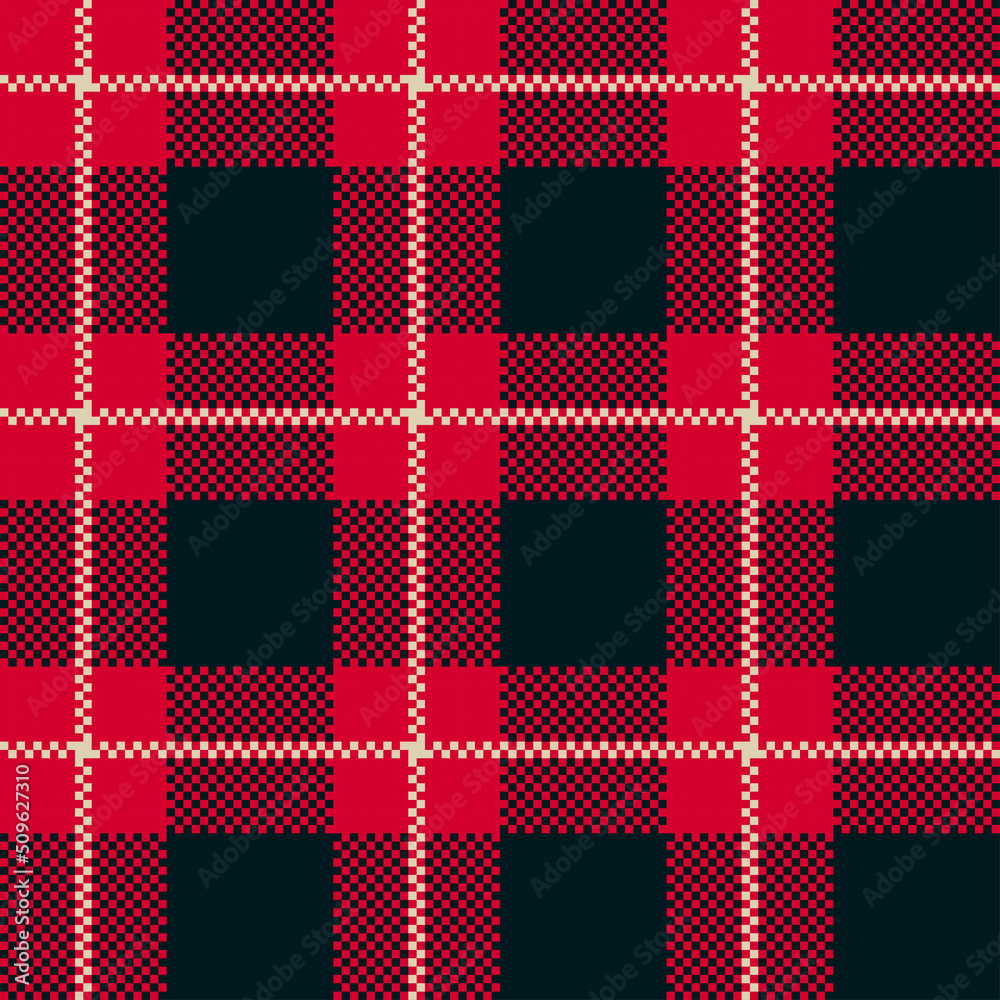 Plaid check seamless patten. Vector Tartan Christmas red plaid with white stitching textured background. Traditional gingham fabric print. Checkered plaid texture for fashion, print, design