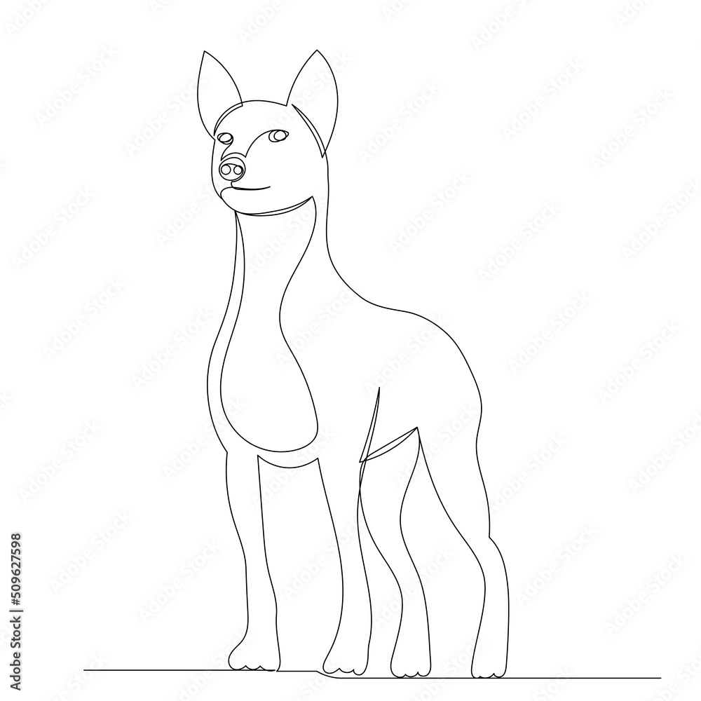 standing dog drawing in one continuous line, vector