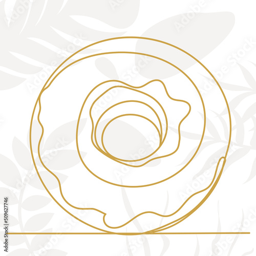 donut drawing in one continuous line, on an abstract background, vector