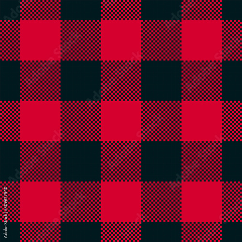 Buffalo Plaid seamless patten. Vector checkered black red plaid textured background. Traditional Christmas fabric print. Flannel gingham plaid texture for fashion, print, design