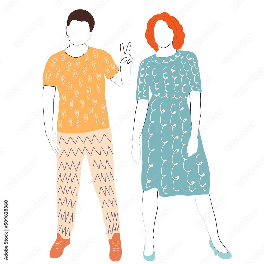 man and woman doodle sketch, outline, isolated, vector Stock Vector ...