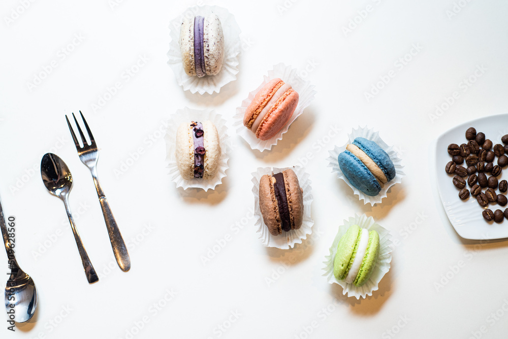colorful macaroons isolated on white background closeup colorful macaroons isolated on white background closeup