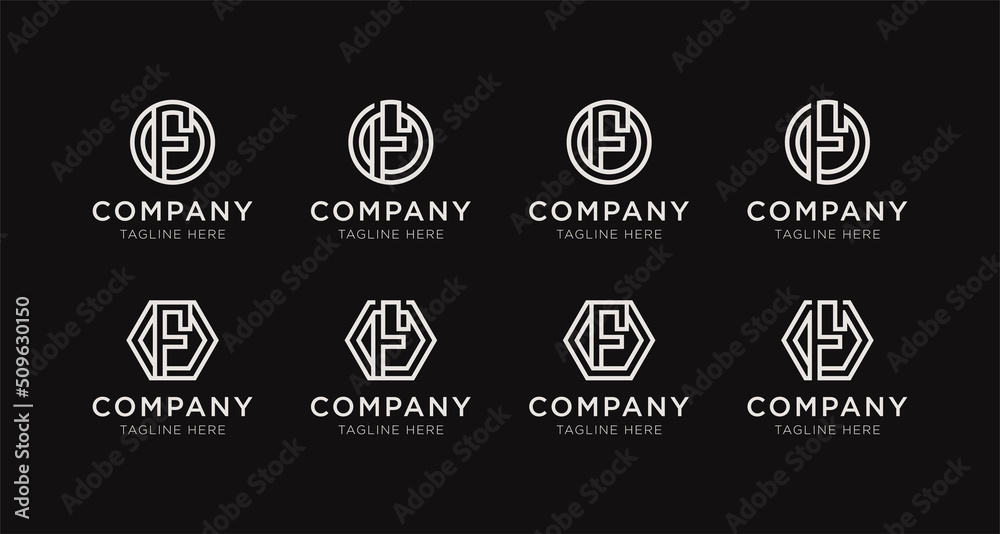 Set of letter F monogram logo design bundle. The logo can be used for any company business.	