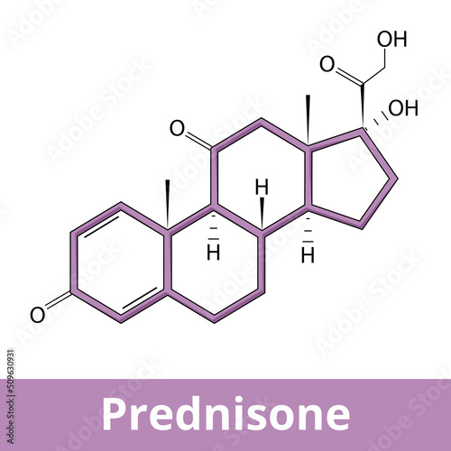 Chemical structure of prednisone. Prednisone is a corticosteroid medicine used to decrease inflammation and keep \immune system in check, if it is overactive.