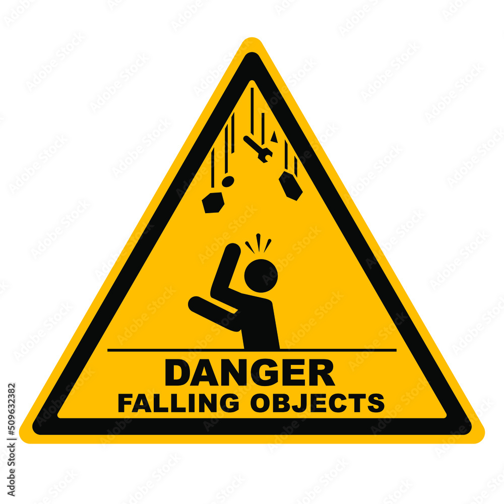 Falling objects warning sign. Falling debris hazard sign vector Falling objects warning sign. Falling debris hazard sign vector