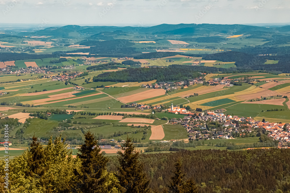 Beautiful summer view at the famous Hohenbogen summit, Bavarian forest, Bavaria, Germany