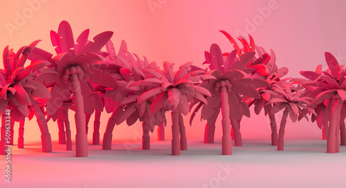 Tropical palm trees summer concept. Copy space. 3D illustration.