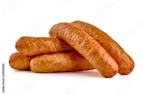 Smoked hungarian sausage, isolated on white background.