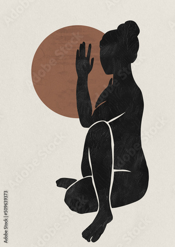 Mindful yoga esoteric spiritual art. Woman energy. Meditation illustration. 
