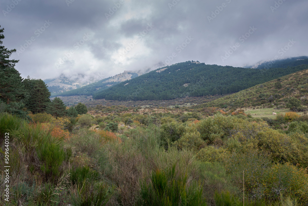 Views of the Hueco de San Blas, a very popular place for hikers located in the municipality of Manzanares el Real, province of Madrid, Spain