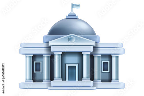 3D bank building vector icon, city museum Greek entrance government finance house facade, column. History municipal federal court, financial architecture clipart business office. 3D bank illustration