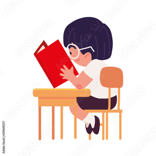 pupil boy reading book