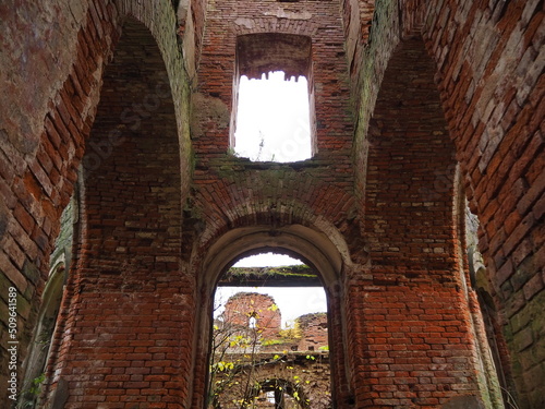 The ruins of the old brick estate of the Wrangel barons in the village of Torosovo. Volosovsky district, Leningrad region, Russia. photo