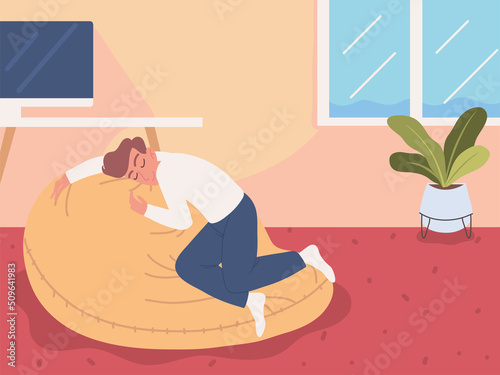 relaxed man in bean chair