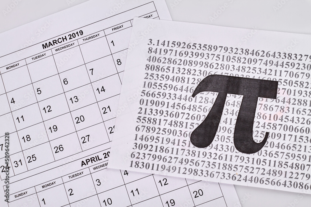 Pi number day in 14 march. Paper with full pi number. White paper calendars. - obrazy, fototapety, plakaty 