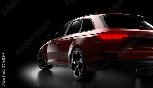 Back view of a red generic and unbranded car. 3D illustration © Cla78