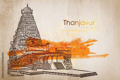 Temple of Tanjore is by far the grandest temple in India vector illustration photo