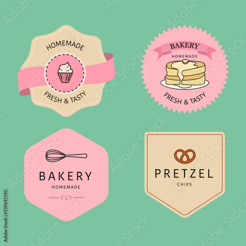Collection of vintage banner and bakery logo badges. Homemade bakery label retro style.