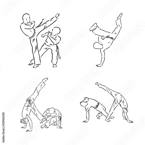 Capoeira Icon Silhouette Illustration. Dance And Sport Brazilian Vector Graphic Pictogram Symbol Clip Art. Doodle Sketch Black Sign.
