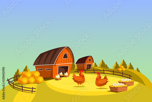Poultry farm landscape vector banner or background photo