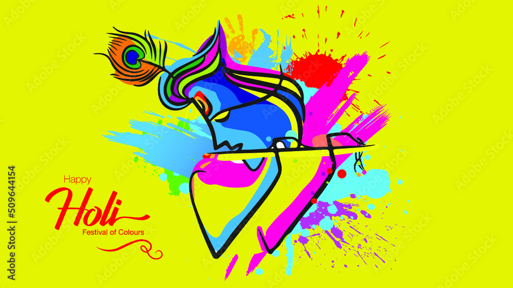 Colorful explosion for Holi festival poster banner of Lord krishna hand drawing creative vector