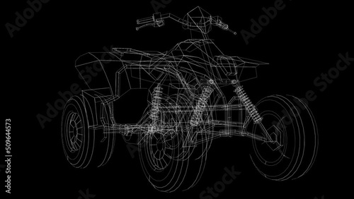 3D ATV wireframe rotating in seamless loop.