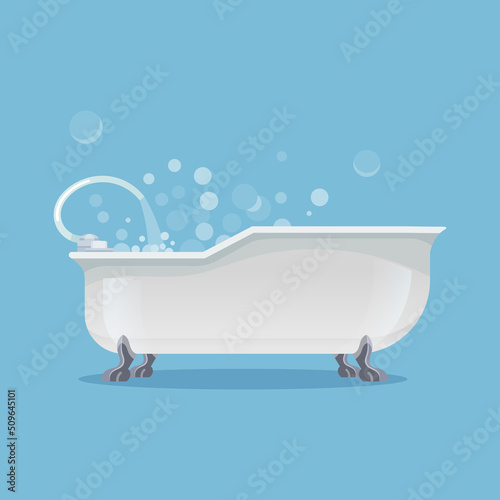 White tub or bath filled with water, cartoon icon