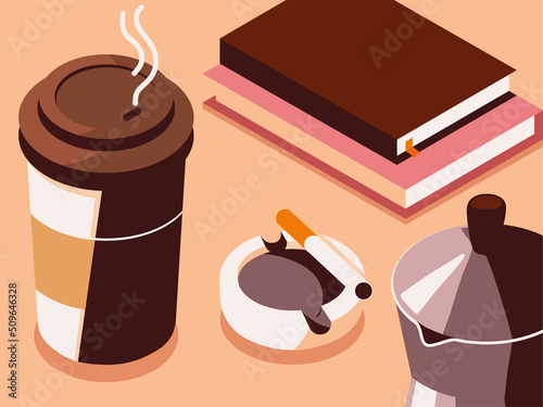 coffee cup books and cigar