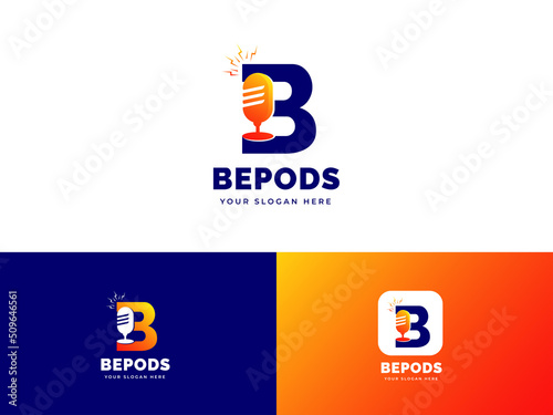 Letter B logo with microphone icon design template gradient concept modern
