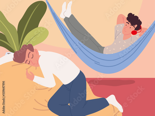 men at home relaxing