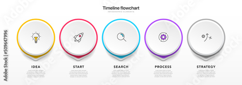 Timeline infographic design with 5 options or steps. Infographics for business concept. Can be used for presentations workflow layout, banner, process, diagram, flow chart, info graph, annual report.