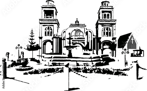 La plaza de la ciudad de Huaraz en líneas, vector para ser usado...