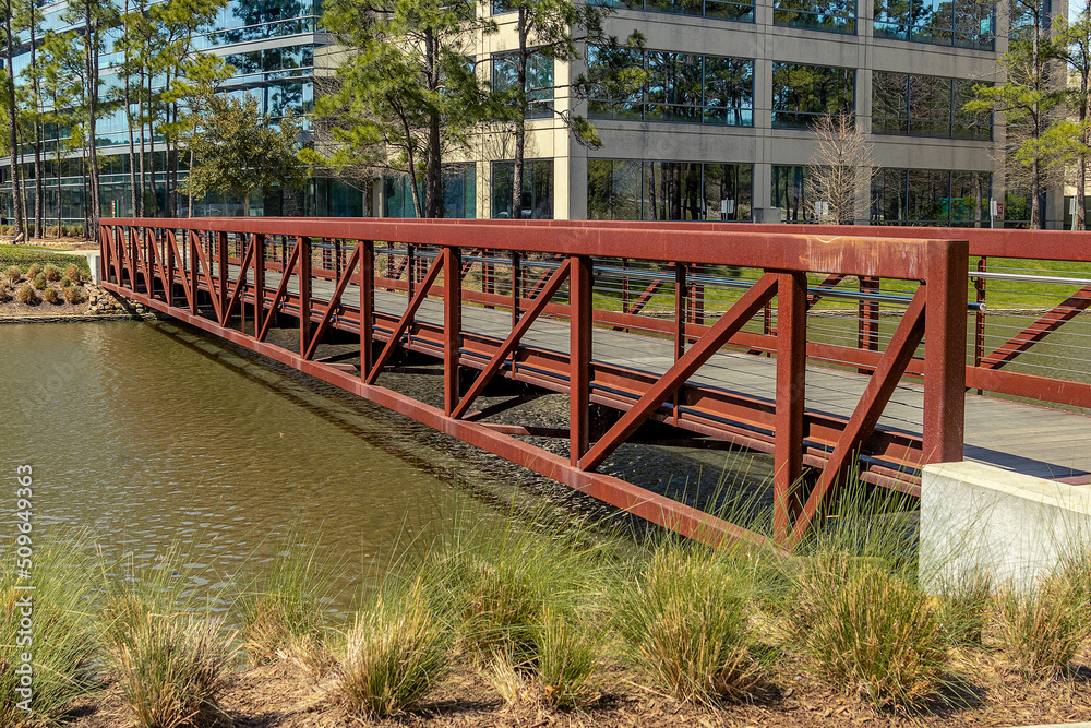 bridge over the river to office building