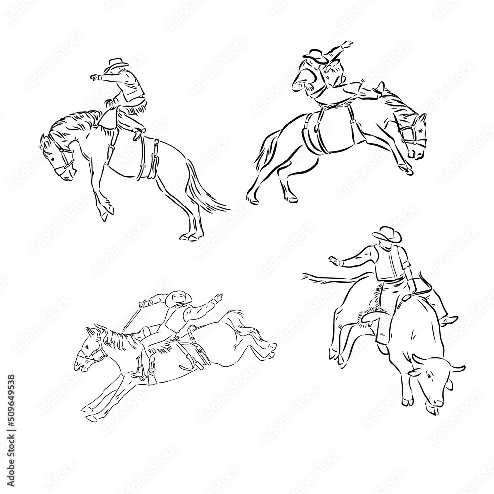 An hand drawn freehand vector - RODEO. Scene from the american culture. An hand drawn freehand vector - RODEO. Scene from the american culture.