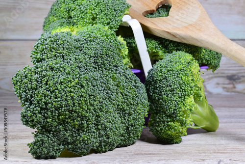 Broccoli, vegetable full of vitamins and properties for our body. Front view and copy space.