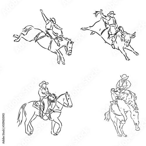 An hand drawn freehand vector - RODEO. Scene from the american culture.