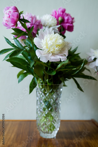 Wallpaper Mural bouquet of flowers in vase. bouquet of white and pink peonies in a vase. Torontodigital.ca